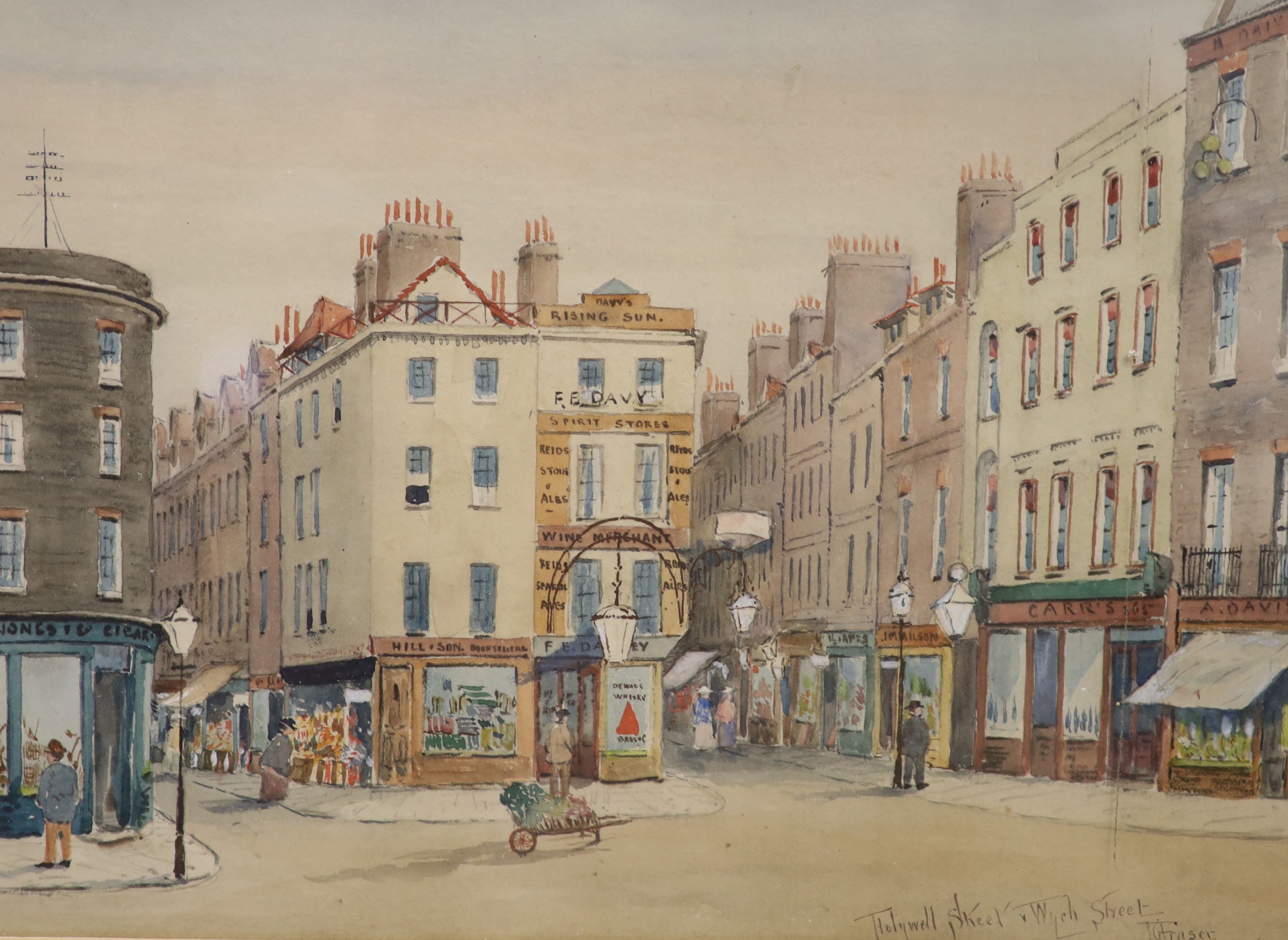 Frederick Gordon Fraser (1879-1931), watercolour, 'Holywell Street and Wych Street', signed, 21 x 29cm